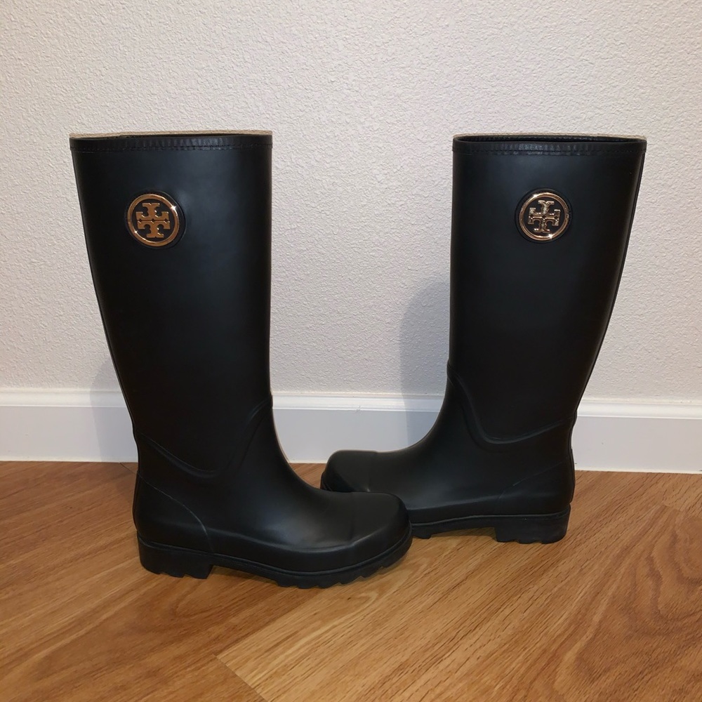 Authentic Tory Burch black rain boots WORN ONCE